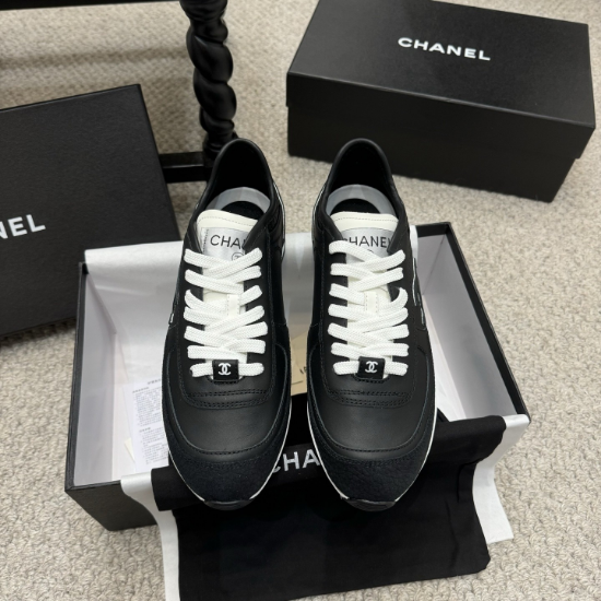 Picture of Chanel 2025 Spring-Summer (SS) popular panda shoes . Sneakers with color-matched thick soles, designed as casual sports shoes and slip-on shoes.